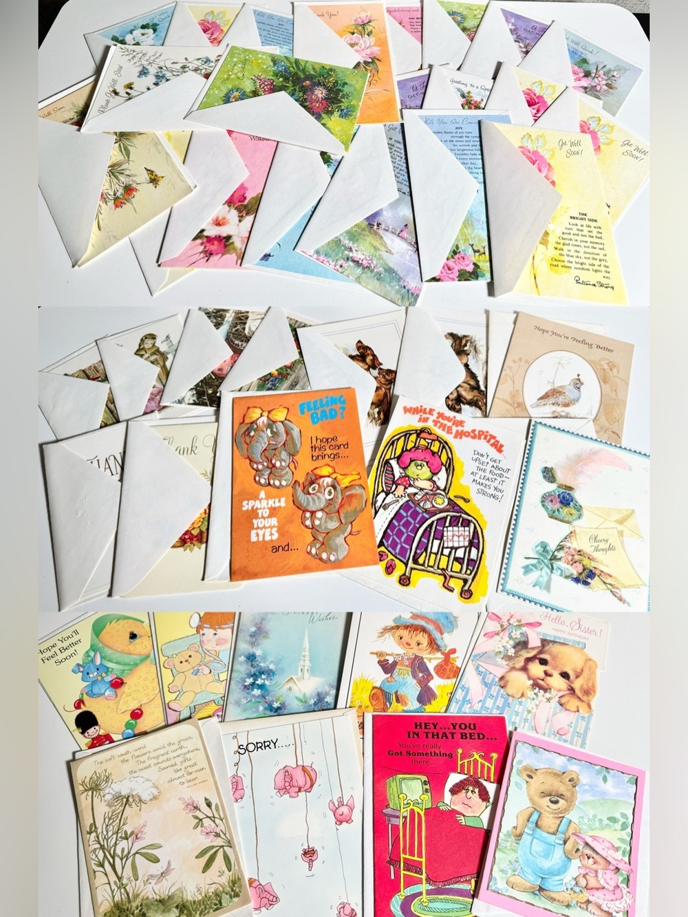 Vintage Greeting Card Lot 42 Unused Cards With Envelopes Get Well Sympathy